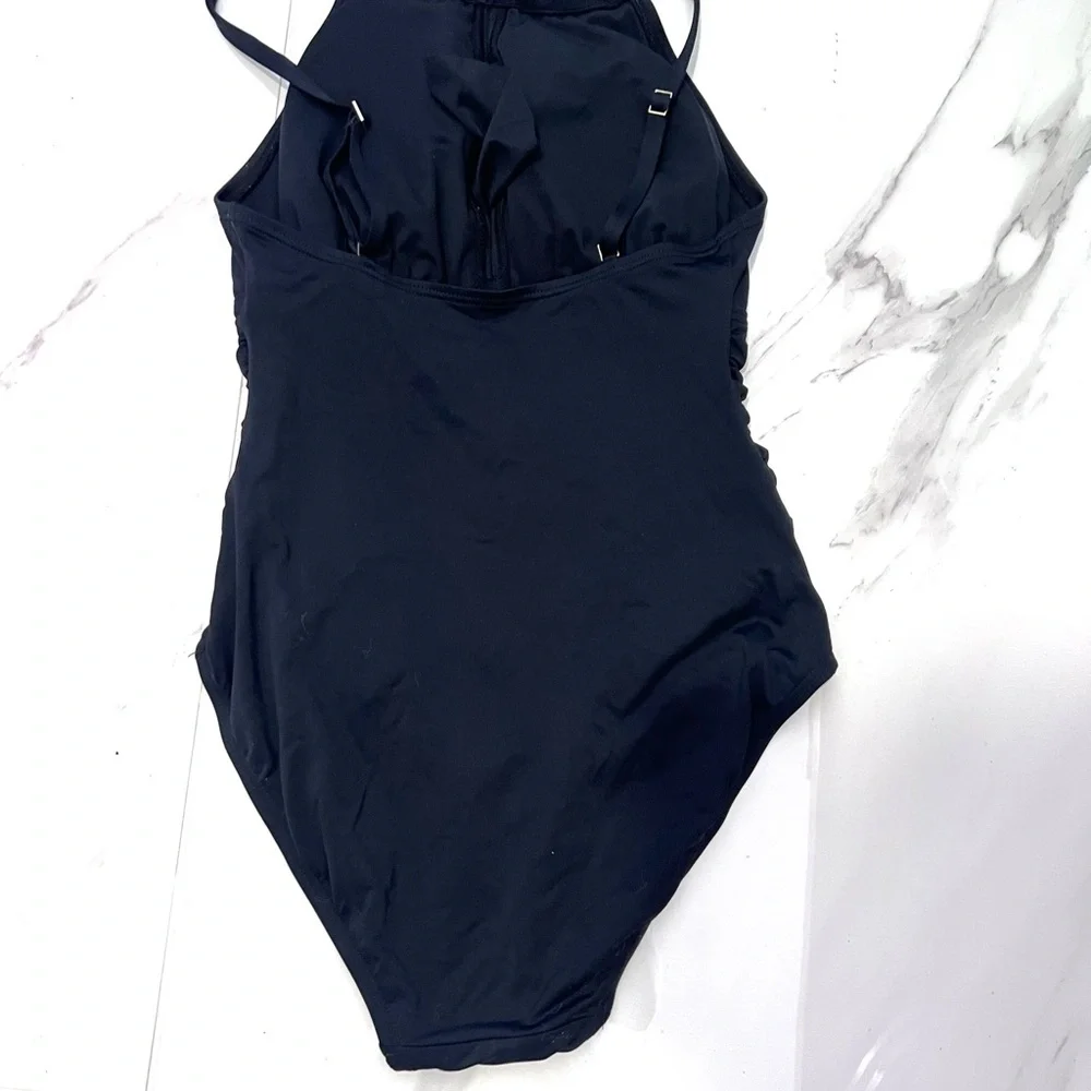 DKNY Black Classic One Piece halter‎ swimsuit ruffle front detail 6 - Picture 3 of 9